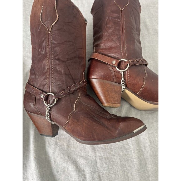 Sage by Abilene Style 3671 Brown Leather Cowboy Boots Silver Tips 8 Boot Straps - Picture 3 of 11